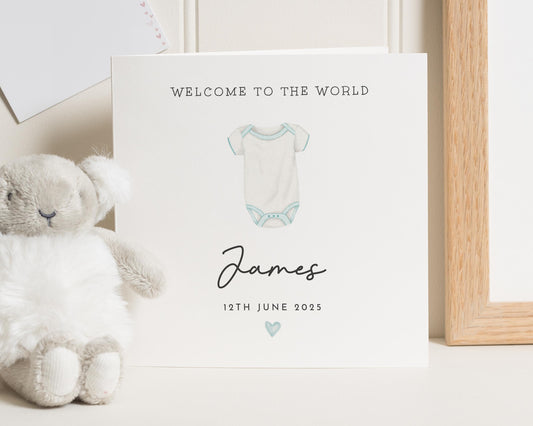 New Baby Card, Personalised Baby Card, Welcome To The World Card, Baby Boy Card, Custom Name Card, Baby Shower Card, Newborn Card