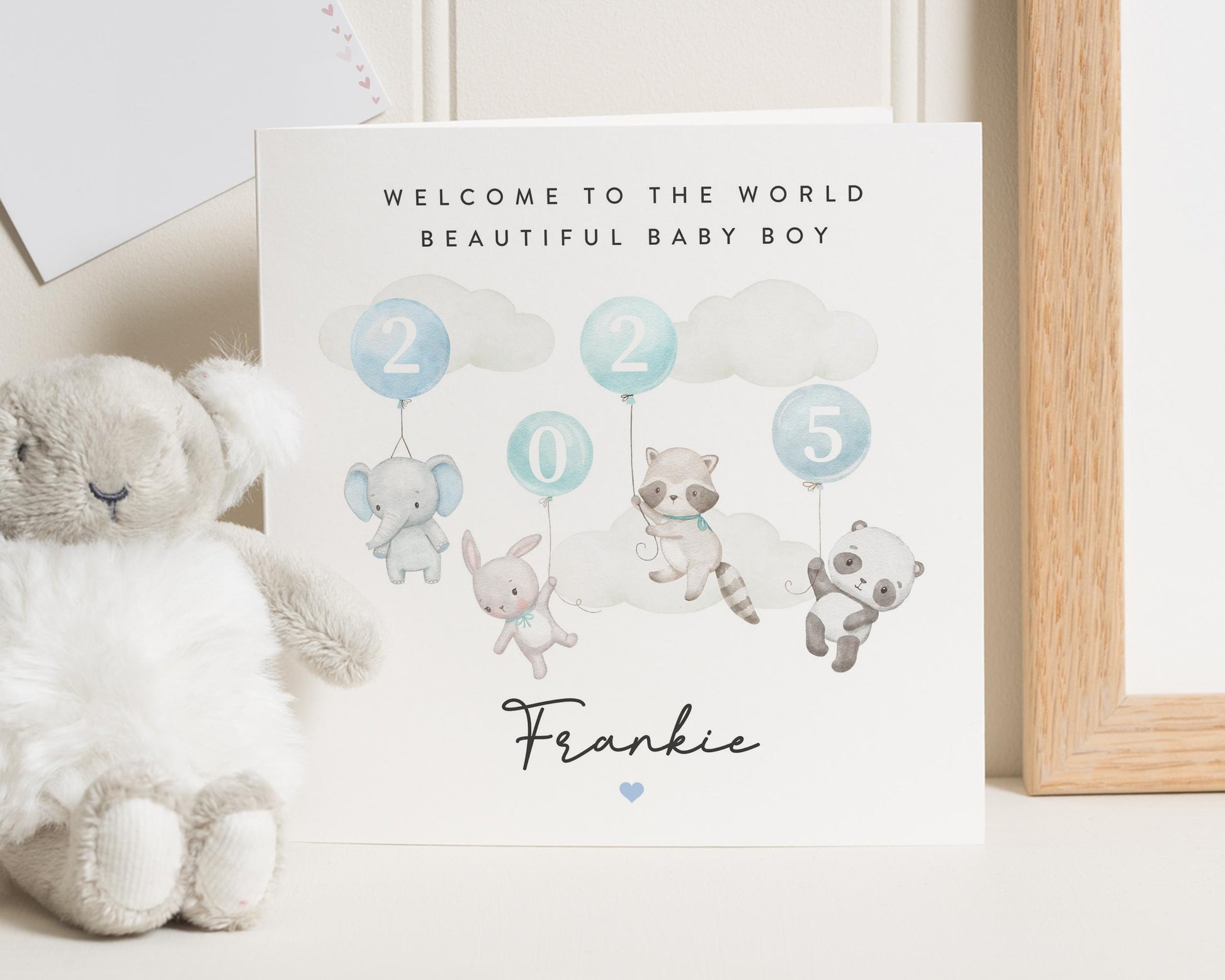 New Baby Boy Card, Personalised Baby Card, Welcome To The World Card, Animal Baby Card, New Baby Card For Boy, Cute Baby Boy Card