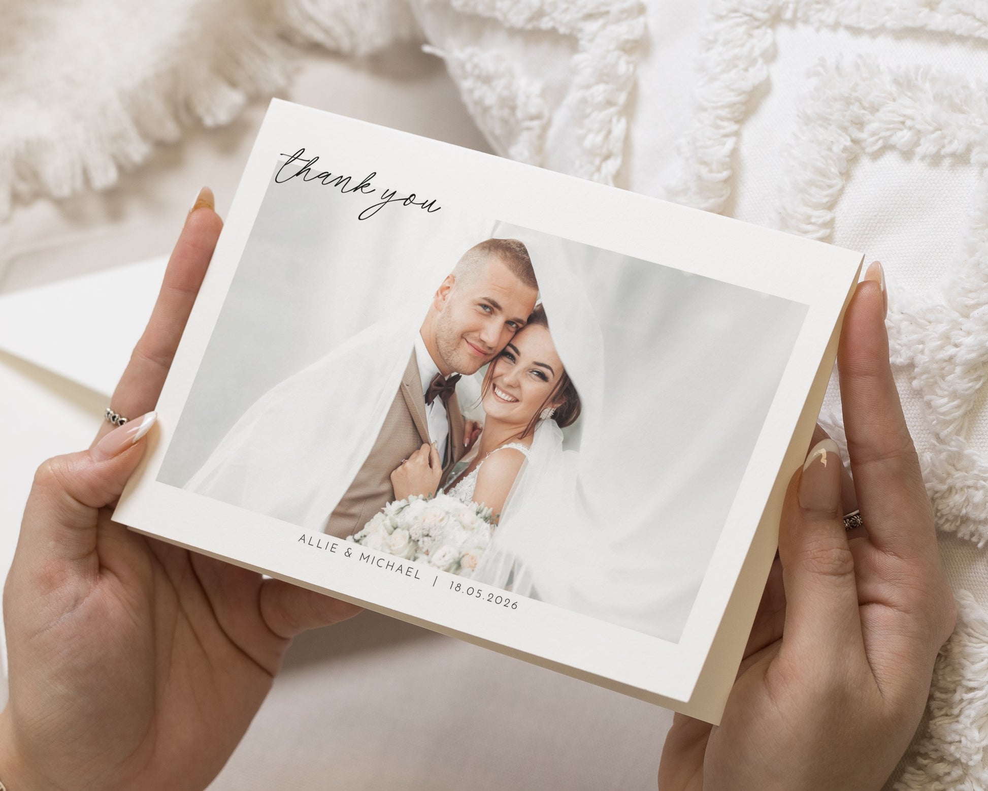 Personalised Wedding Thank You Cards, Photo Thank You Card, Simple Wedding Thank You Card, Folded Wedding Thank You Cards