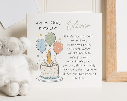 1st Birthday Card, First Birthday Card, Personalised Birthday Card, Birthday Card for Son Daughter, Kids Birthday Card, Poem Birthday Card