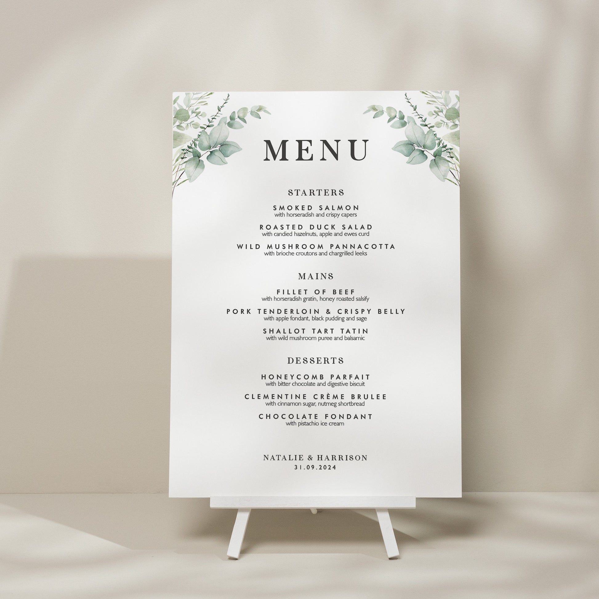 Custom Foliage Food Menu Wedding Sign, Botanical Menu Wedding Sign, Minimalist Wedding Design, Greenery Wedding Signage &#39;Natalie&#39;