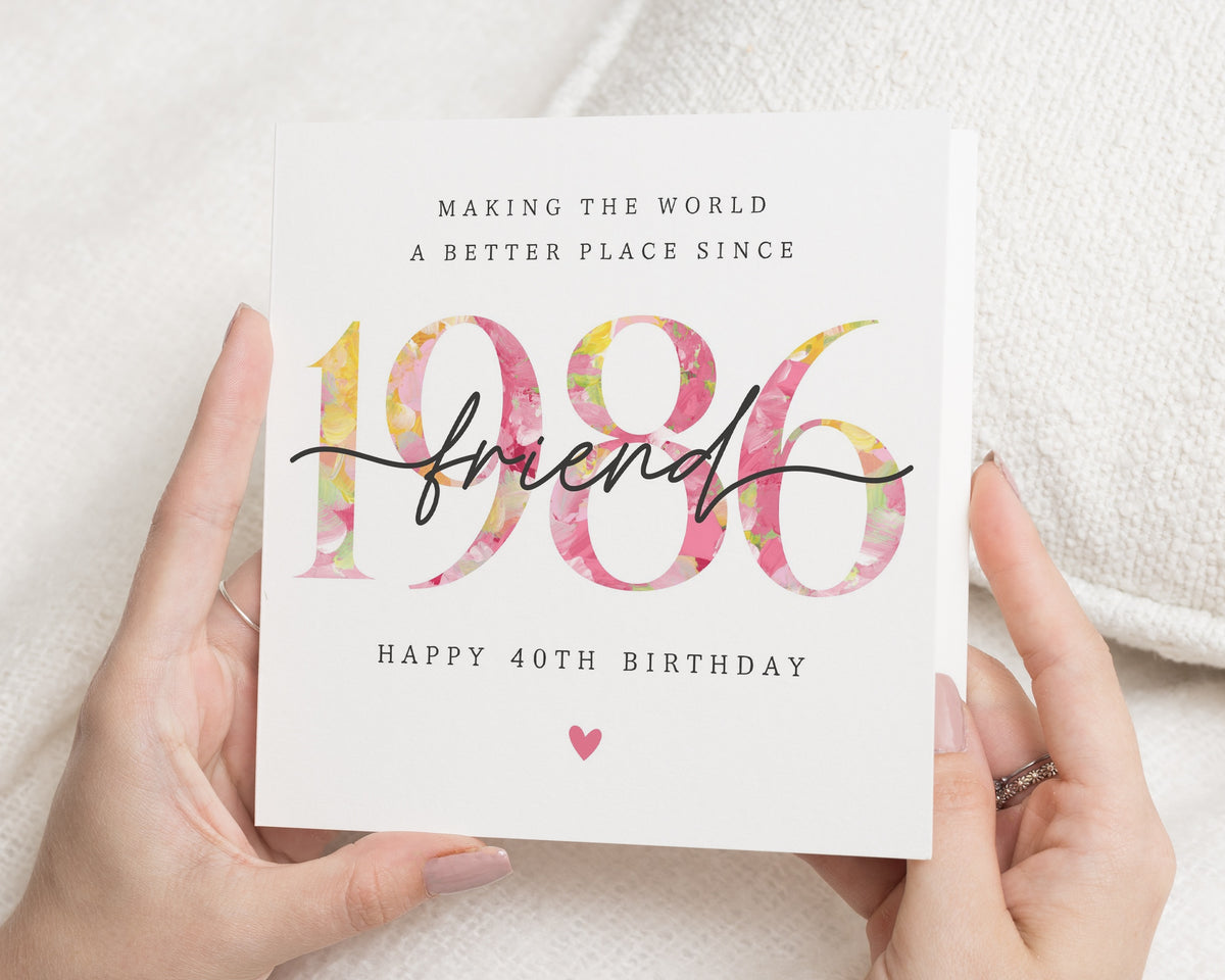 40th Birthday Card for Friend, Friend 40th Birthday Card, Birthday Card for Her, Personalised Birthday Card, Floral 40th Card