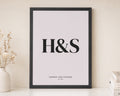 Personalised Couple Initials Print, Pale Pink Wall Art, Wedding Gift, Anniversary Gift, Romantic Bedroom Framed Print