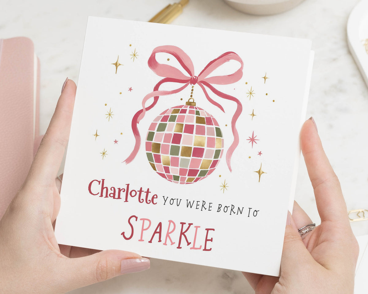 Personalised Birthday Card for Her, Girls Birthday Card, Disco Ball Birthday Card, Sparkle Birthday Card for Friend, Cute Birthday Card