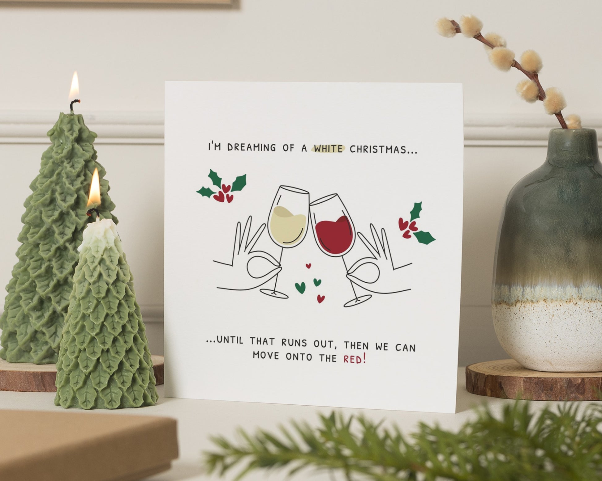 Funny Christmas Card, Christmas Card for Friend, Christmas Card for Her, Wine Christmas Card, White Christmas Card, Cute Xmas Card