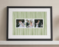 Personalised Wedding Photo Print, Custom Photo Collage, Green Striped Wall Art, Anniversary Gift for Couple, Landscape Framed Print