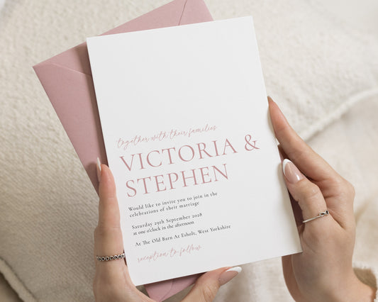 Blush Pink Wedding Invitations, Minimalist Wedding Invite, Elegant Typography Invitation Suite, Personalised Wedding Stationery