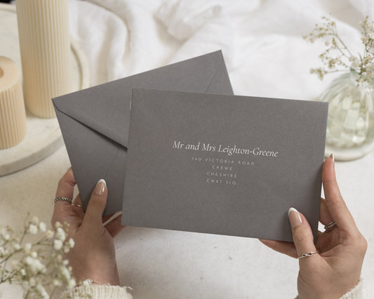 Charcoal Grey Envelopes with White Ink Address Printing, C6, 5x7 or C5 Wedding Invitation Envelopes (Pewter)