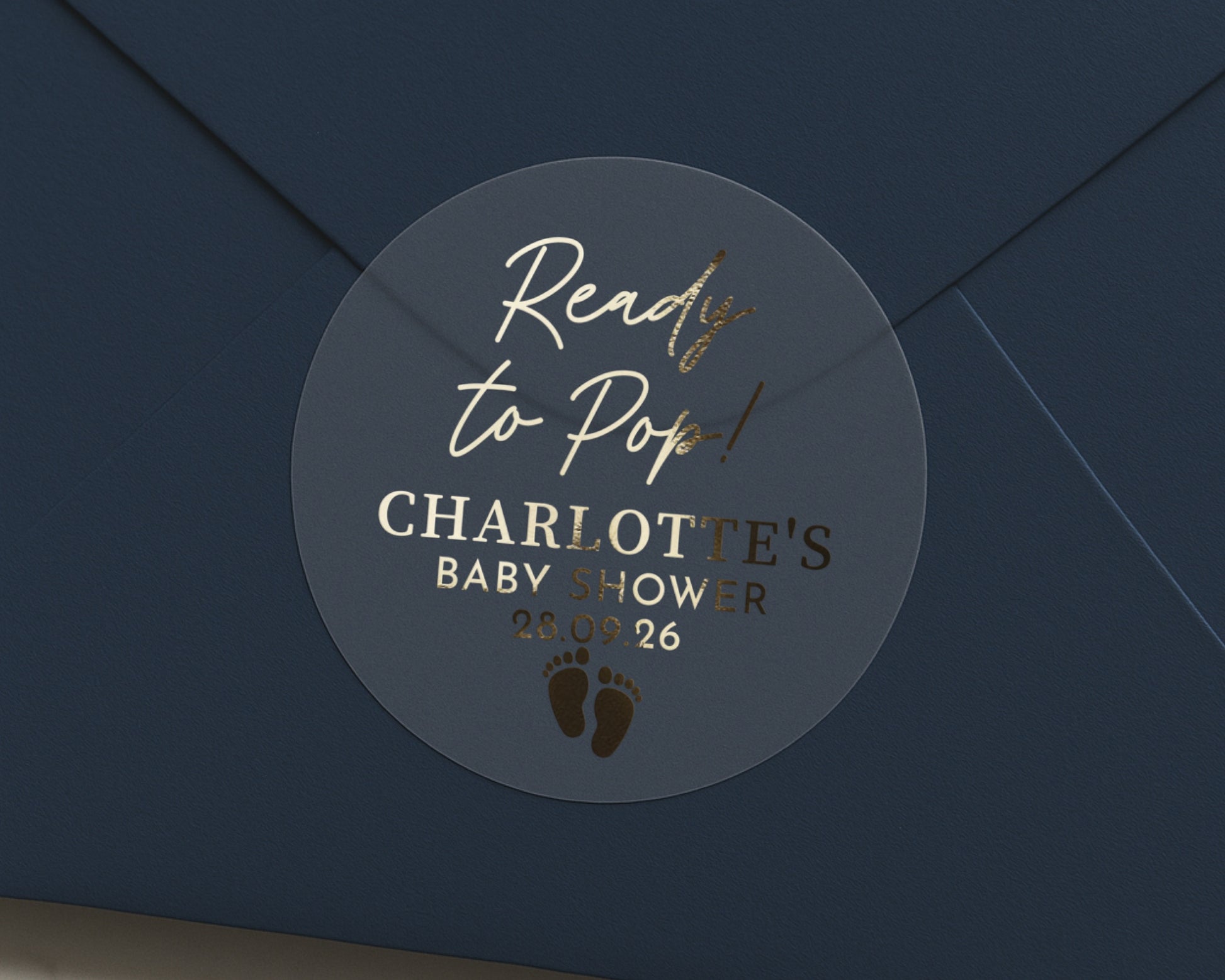 Ready To Pop Baby Shower Sticker, Personalised Baby Shower Label, Gold Foil Baby Shower Sticker, Custom Baby Shower Decoration