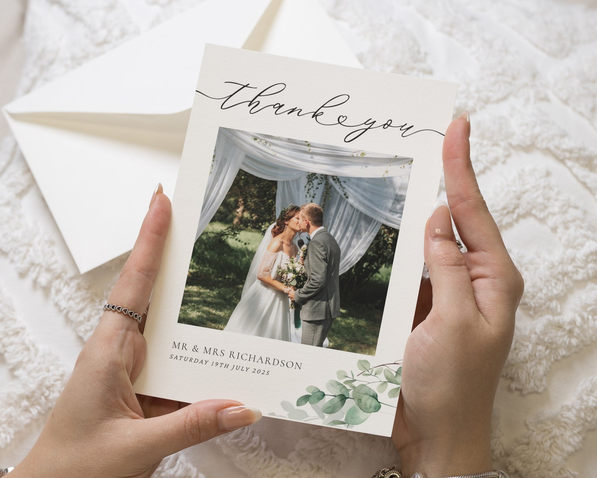 Personalised Wedding Thank You Card, Photo Wedding Thank You Card, Greenery Wedding Thank You Card, Thank You Cards for Wedding