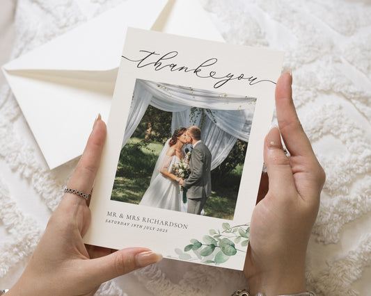 Personalised Wedding Thank You Card, Photo Wedding Thank You Card, Greenery Wedding Thank You Card, Thank You Cards for Wedding