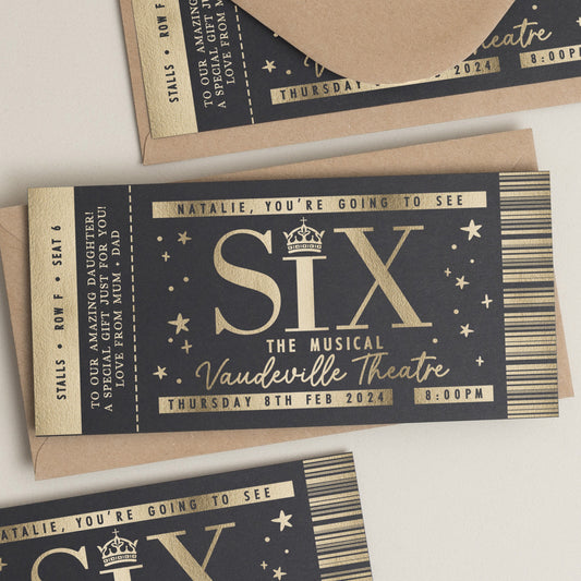 Personalised Theatre Gift Voucher, Six The Musical Theatre Ticket, Christmas Gift,Theatre Gift Ticket, Surprise Broadway Ticket, Memorabilia