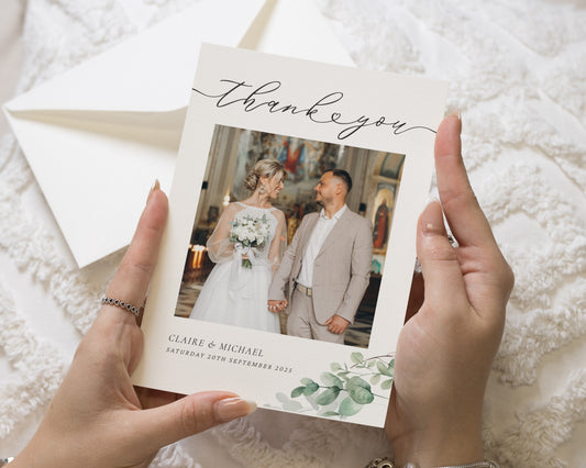 Personalised Wedding Thank You Card, Photo Wedding Thank You Card, Greenery Wedding Thank You Card, Wedding Thank You Cards
