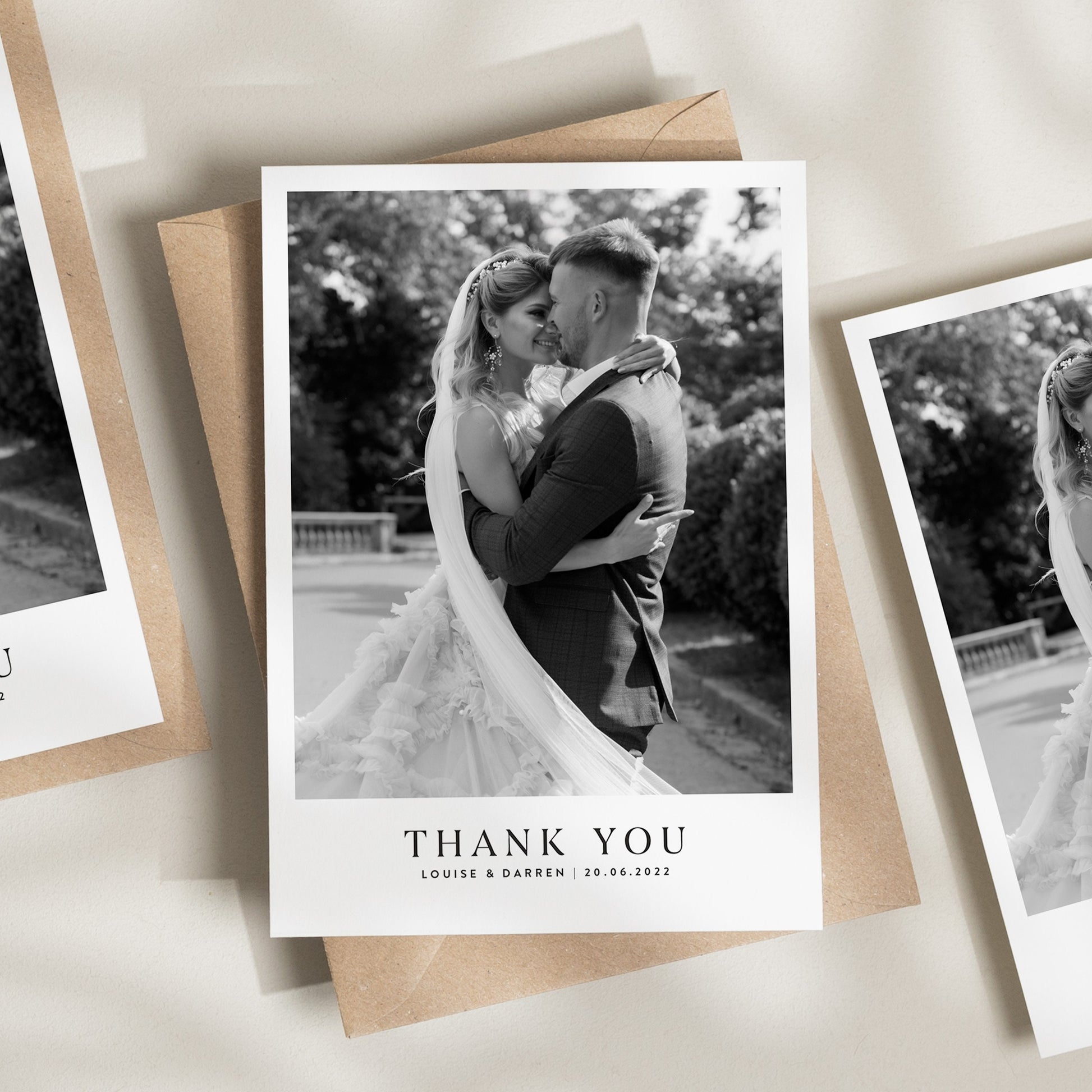 Calligraphy Photo Thank You Wedding Cards, Simple Thank You Wedding Cards, Wedding Thank You Cards With Photo, Thank You With Envelopes