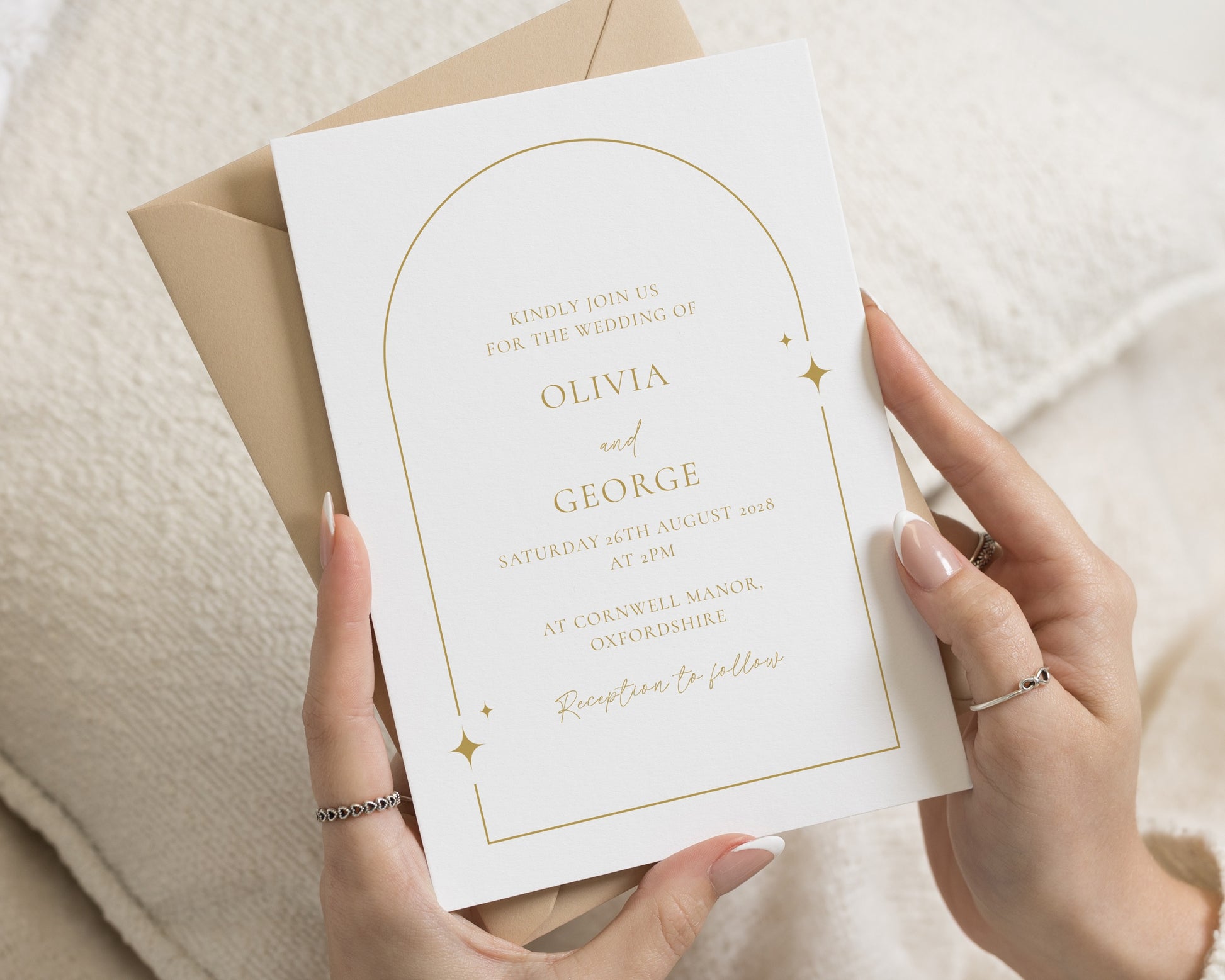 Gold Wedding Invitations, Minimalist Wedding Invite, Elegant Arch Wedding Stationery, Personalised Invitation Suite
