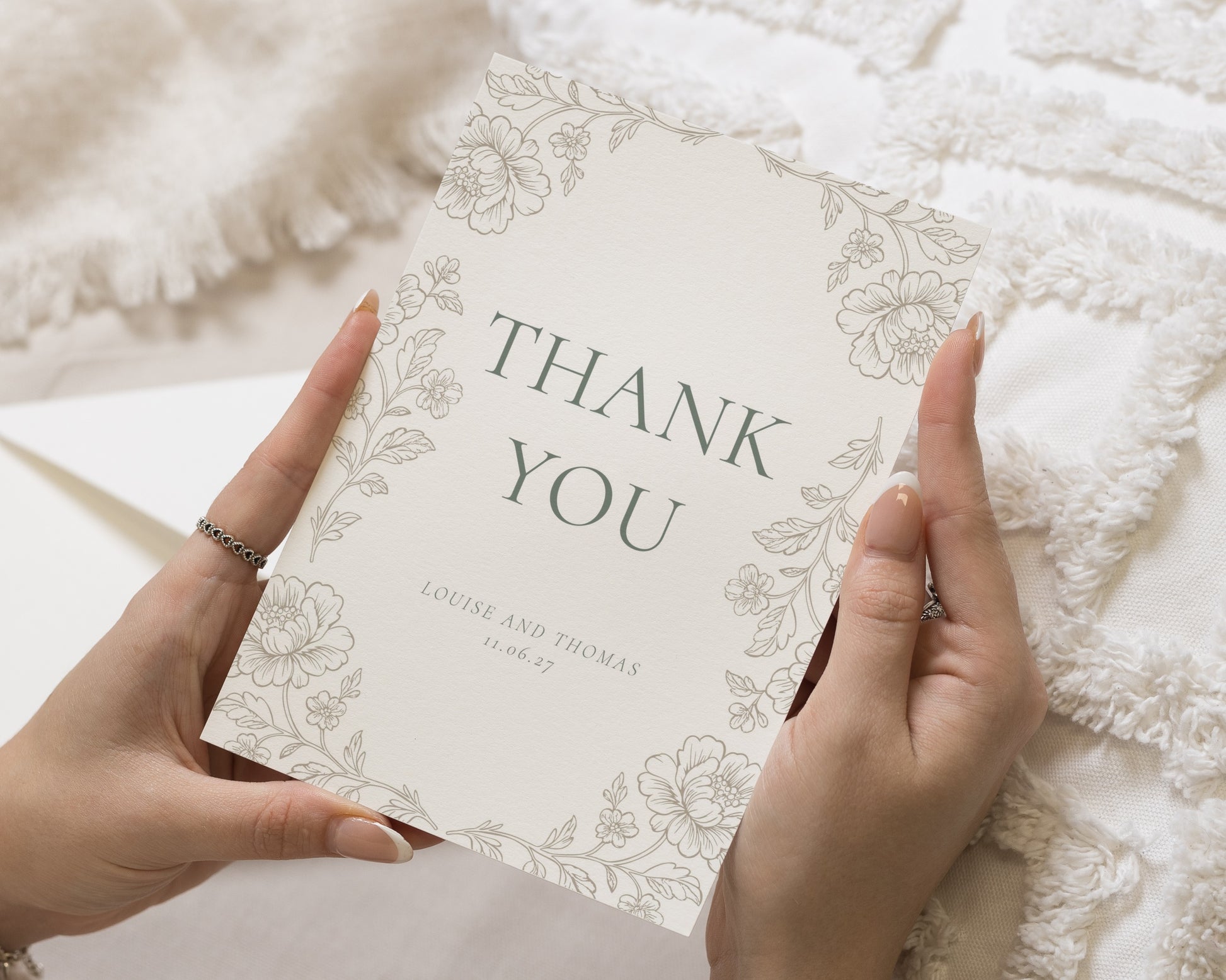 Personalised Wedding Thank You Cards, Floral Wedding Thank You Cards, Wedding Thank You Cards, Minimal Thank You Card for Wedding