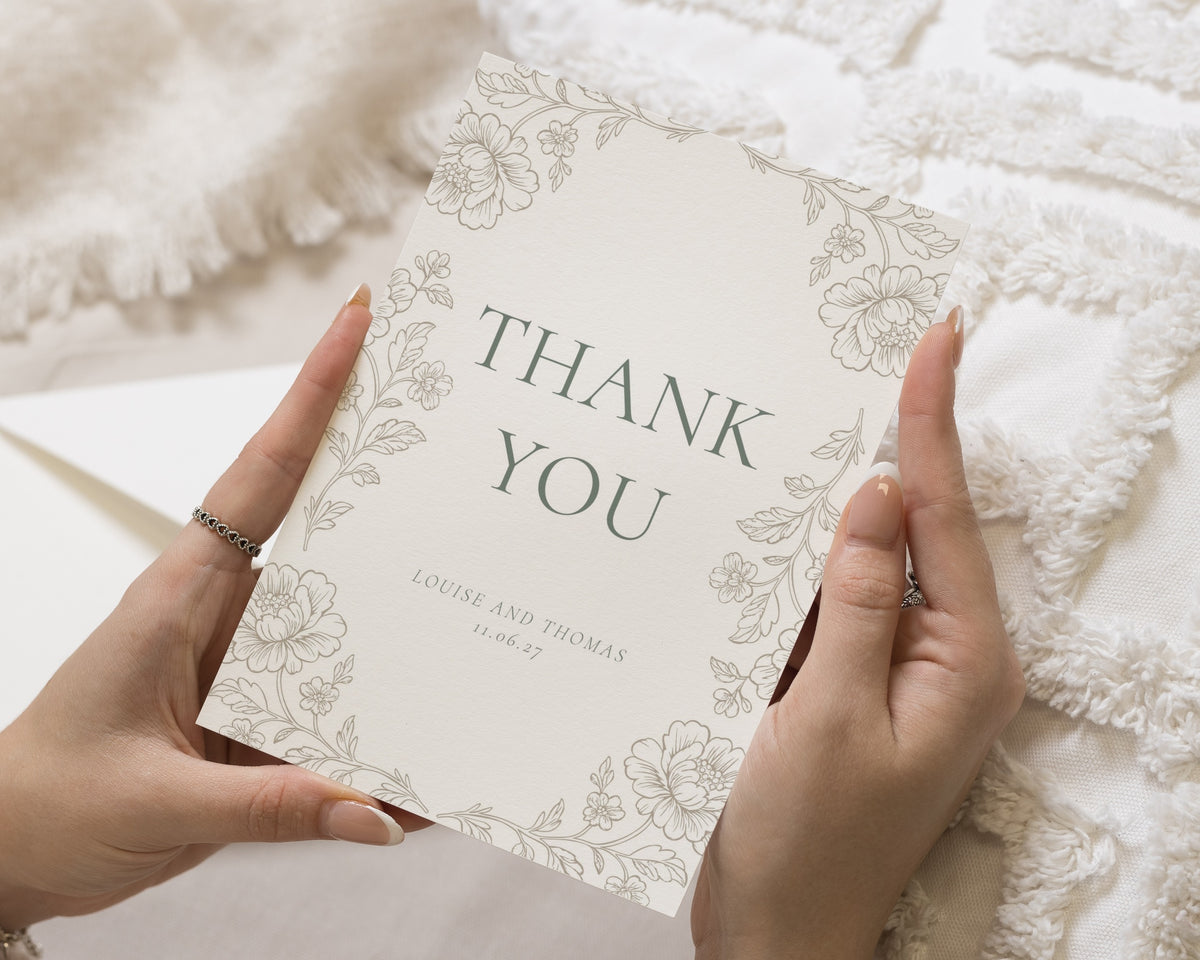 Personalised Wedding Thank You Cards, Floral Wedding Thank You Cards, Personalised Thank You Cards, Folded Wedding Thank You Cards