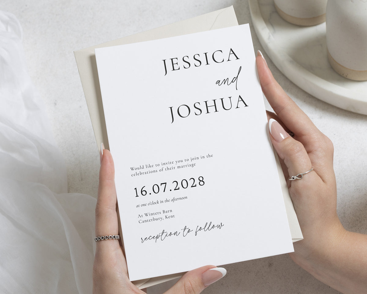 Minimalist Wedding Invitations, Elegant Black and White Wedding Invite, Simple Typography Invitation Suite, Personalised Wedding Stationery