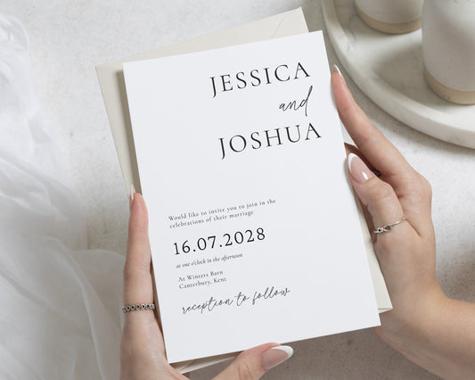 Minimalist Wedding Invitations, Elegant Black and White Wedding Invite, Simple Typography Invitation Suite, Personalised Wedding Stationery