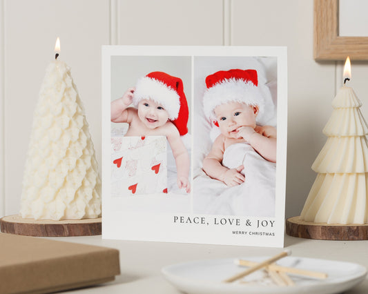 Personalised Photo Christmas Card, Square Christmas Card, Peace Love Joy, Baby Christmas Card, Pack of 10, 20, 50 or 100