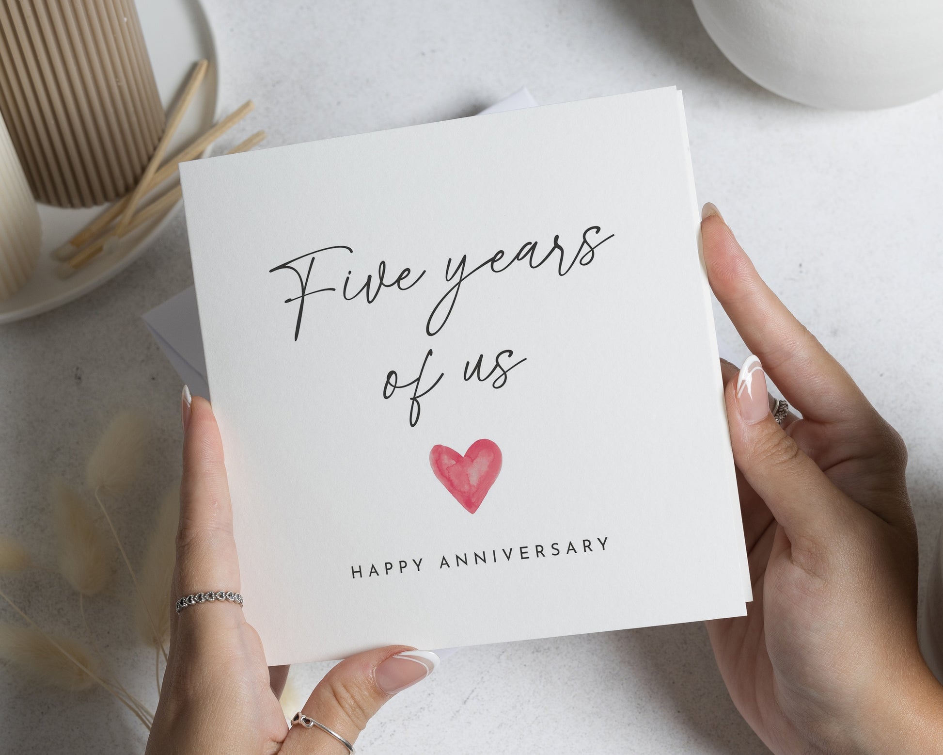 Anniversary Card, 5th Anniversary Card, 5 Year Anniversary Card, Five Years of Us Card, Card for Husband Wife Partner, Romantic Couple Card