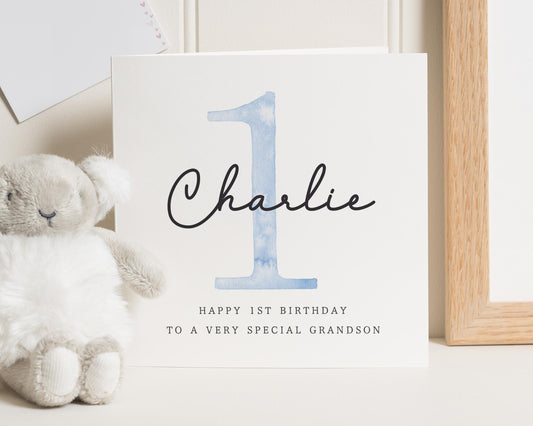 1st Birthday Card for Grandson, Personalised First Birthday Card, Birthday Card for Boy, Grandson Birthday Card, Cute Birthday Card