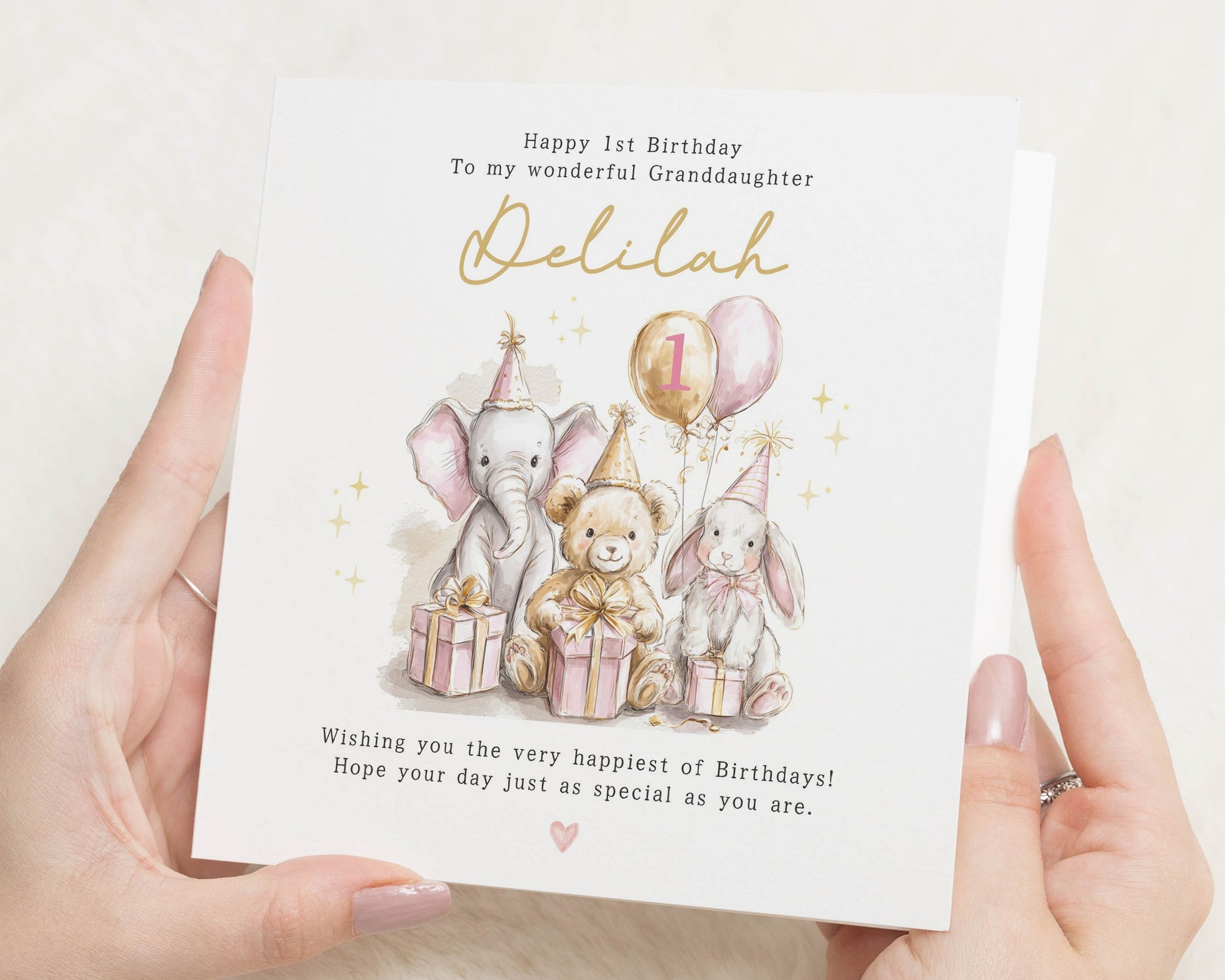 1st Birthday Card for Granddaughter, Personalised Granddaughter Birthday Card, Cute Animal Birthday Card, First Birthday Card for Girl
