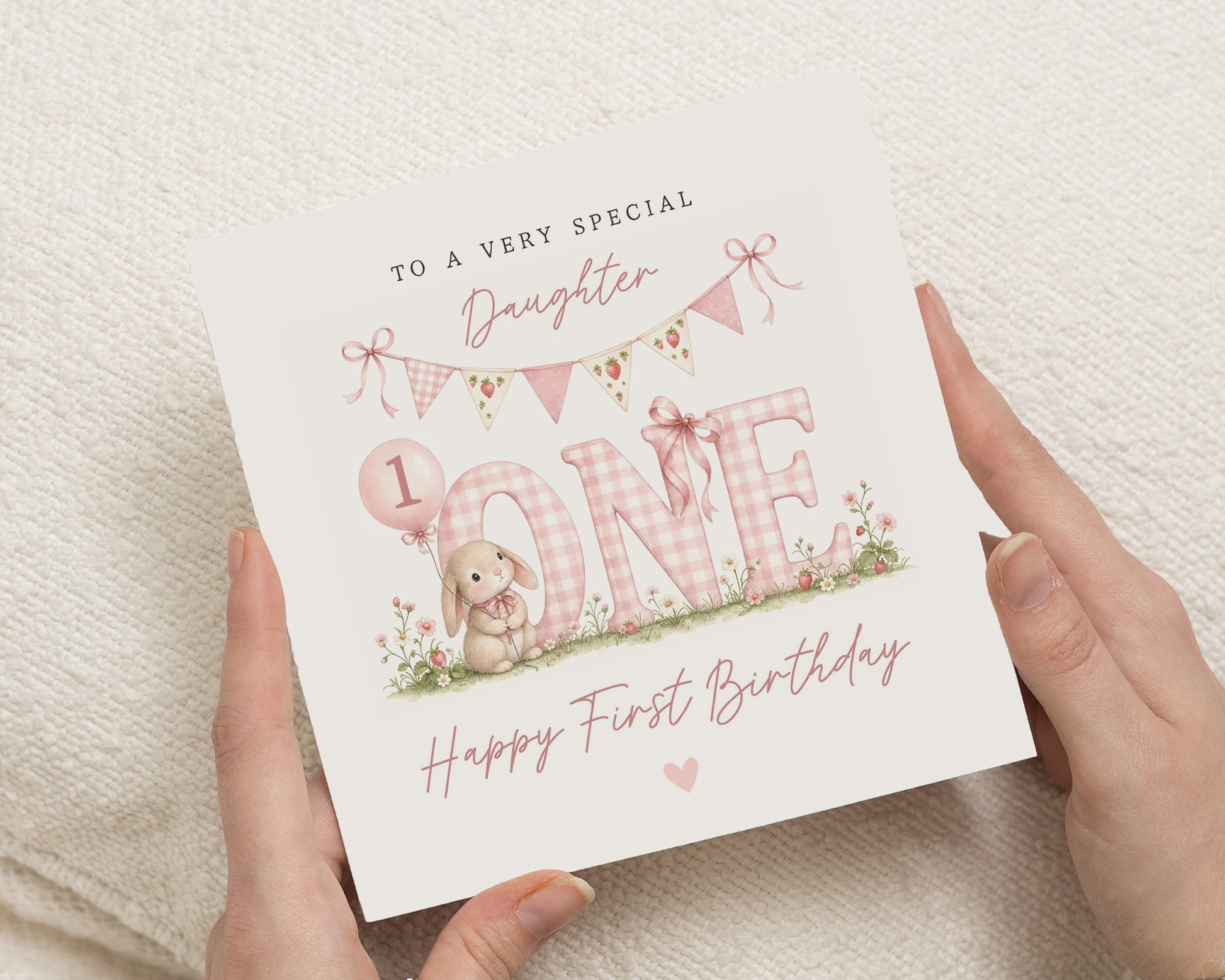 1st Birthday Card for Daughter, First Birthday Card, Daughter Birthday Card, Bunny Birthday Card, Personalised Birthday Card for Girl