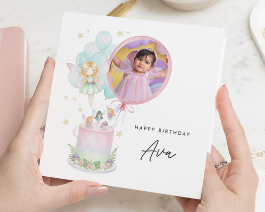 Personalised Birthday Card for Girl, Photo Birthday Card, Daughter Birthday Card, Granddaughter Birthday Card, Fairy Birthday Card