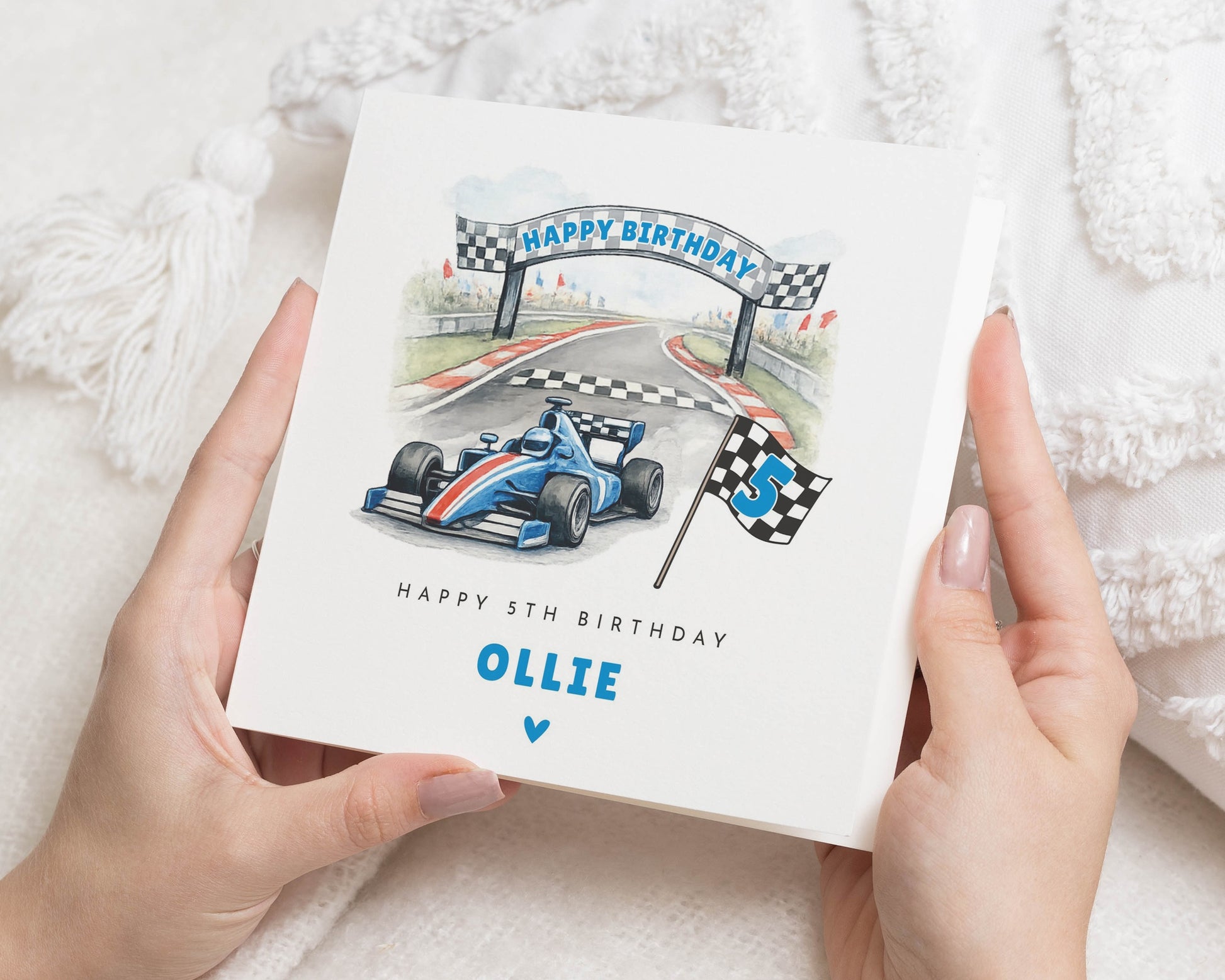 5th Birthday Card, Personalised Racing Car Card, Birthday Card for Son, Grandson, Nephew, Kids Birthday Card, Racing Theme Card