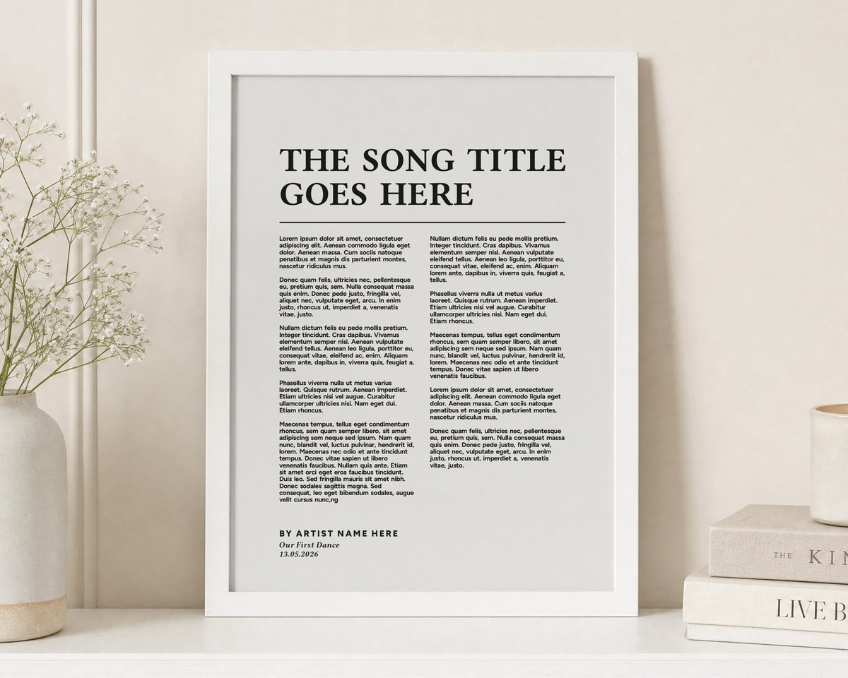 Personalised Song Lyrics Print, First Dance Wedding Gift, White Wall Art, Anniversary Gift for Couple, Custom Framed Print