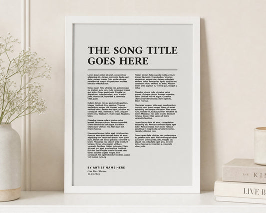 Personalised Song Lyrics Print, First Dance Wedding Gift, White Wall Art, Anniversary Gift for Couple, Custom Framed Print