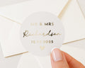 Personalised Wedding Sticker, Gold Foil Wedding Label, Custom Name Sticker, Envelope Seal, Wedding Favour Sticker, Mr And Mrs Sticker