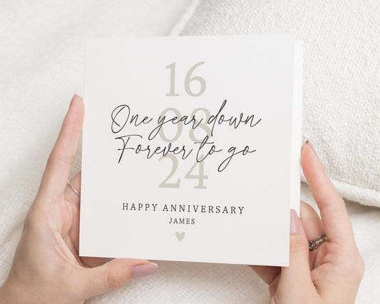 Anniversary Card, Personalised Anniversary Card, One Year Down Forever To Go, 1st Anniversary Card, Custom Anniversary Card
