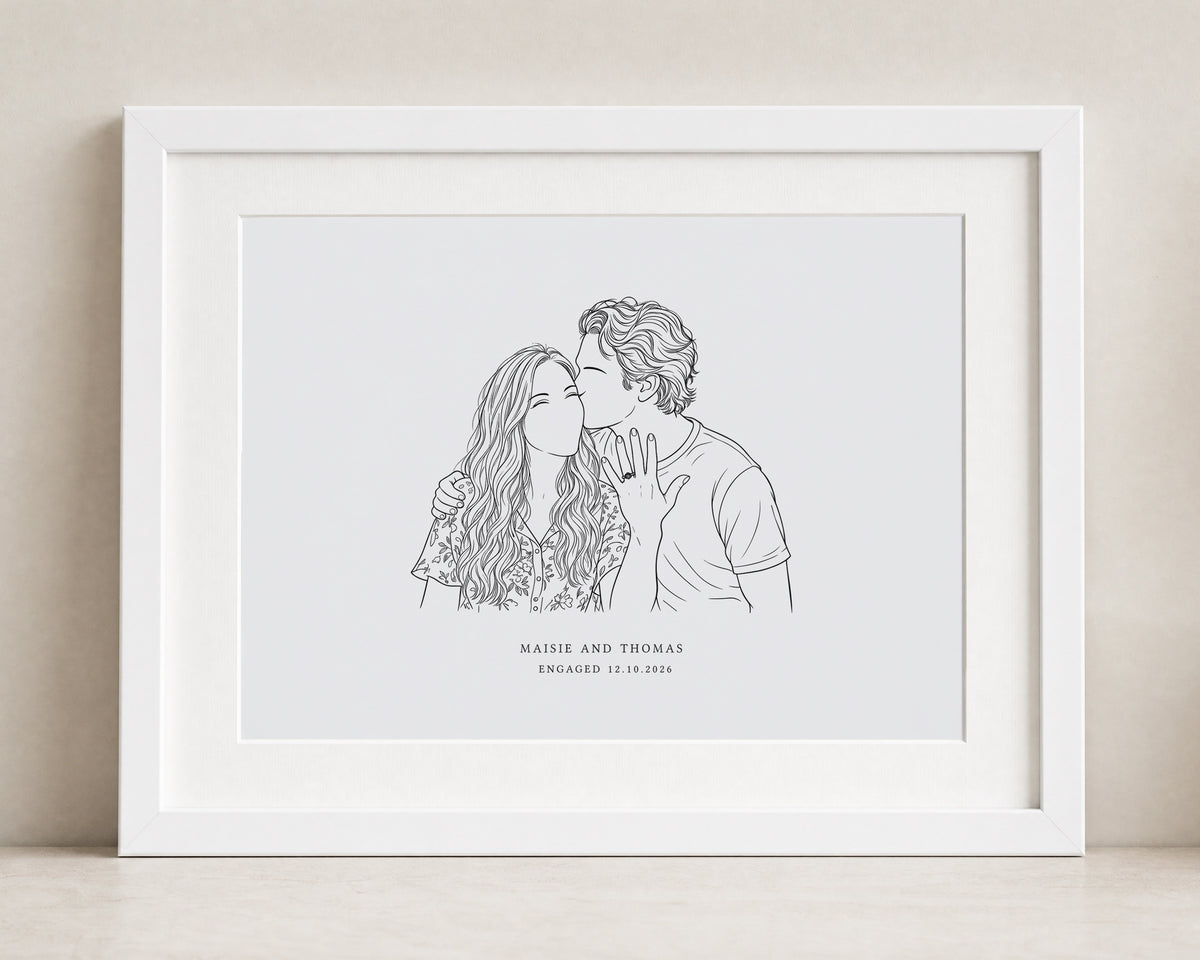Personalised Couple Line Art Print from Your Photo, Custom Engagement Gift, Wedding Gift, Anniversary Gift, Landscape Wall Art