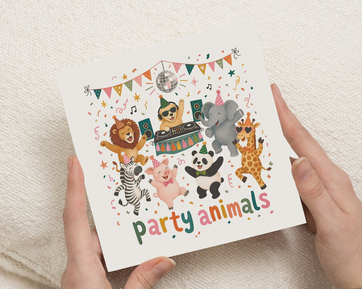 Birthday Card for Kids, Party Animals Birthday Card, Animal Birthday Card, Safari Birthday Card, Jungle Birthday Card, Cute Birthday Cards