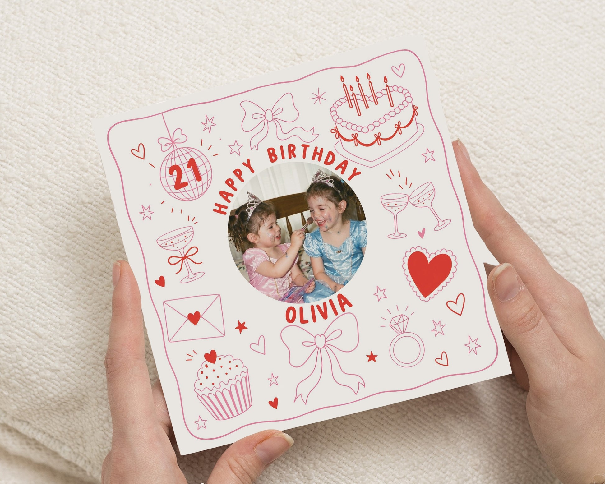 21st Birthday Card, Personalised Photo Birthday Card, Birthday Card for Her, Birthday Card for Daughter, Sister or Friend Card