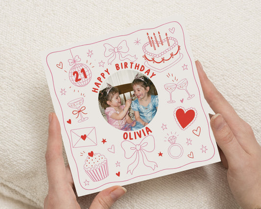 21st Birthday Card, Personalised Photo Birthday Card, Birthday Card for Her, Birthday Card for Daughter, Sister or Friend Card