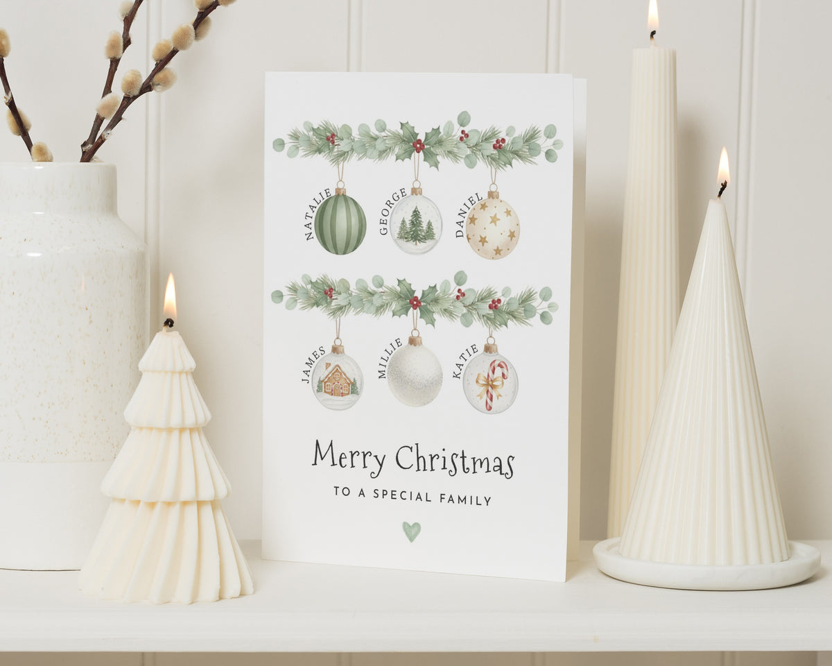 Personalised Christmas Card, Family Christmas Card, Christmas Card for Family, Custom Xmas Card, Bauble Christmas Card for Families