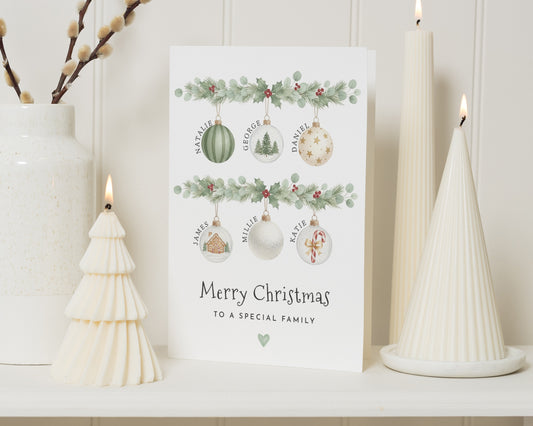 Personalised Christmas Card, Family Christmas Card, Christmas Card for Family, Custom Xmas Card, Bauble Christmas Card for Families