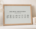 Personalised Our Best Adventures Print, Mint Green Couple Travel Wall Art, Anniversary Gift, Wedding Gift, Landscape Framed Print