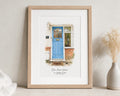 Personalised New Home Print, Custom House Portrait, Blue Door Wall Art, First Home Gift, House Warming Gift, Oak Frame