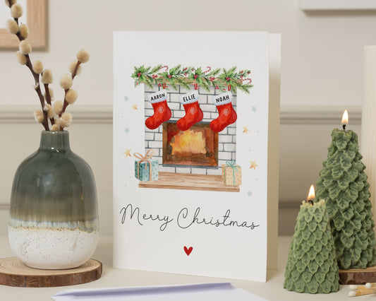 Personalised Christmas Card, Custom Christmas Card, Family Christmas Card, Christmas Card for Family, Stocking Fireplace Xmas Card