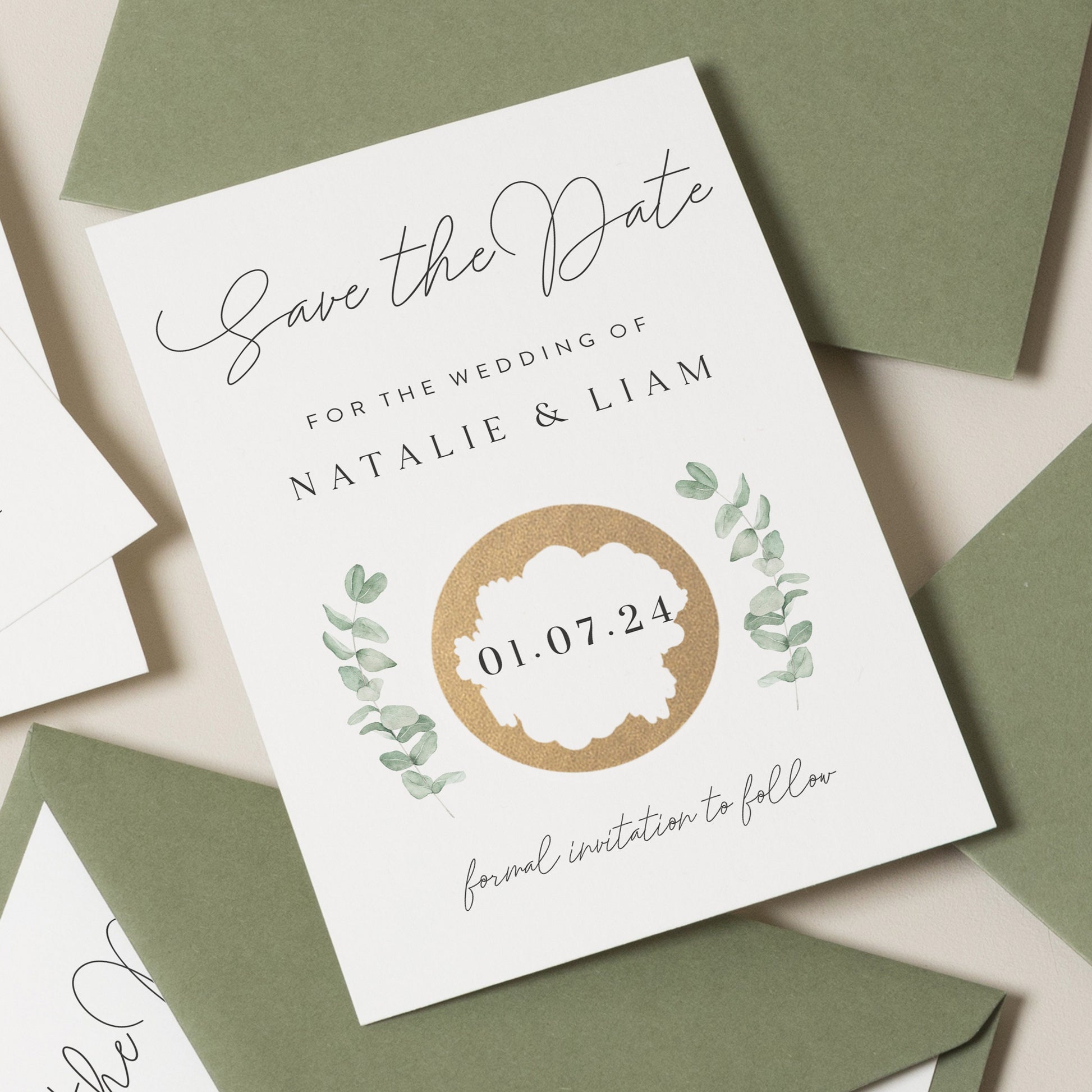 Greenery Save The Date Cards, Botanical Save The Date Scratch Off Cards, Modern Wedding Save Our Date Cards, Wedding Date Announcement Card