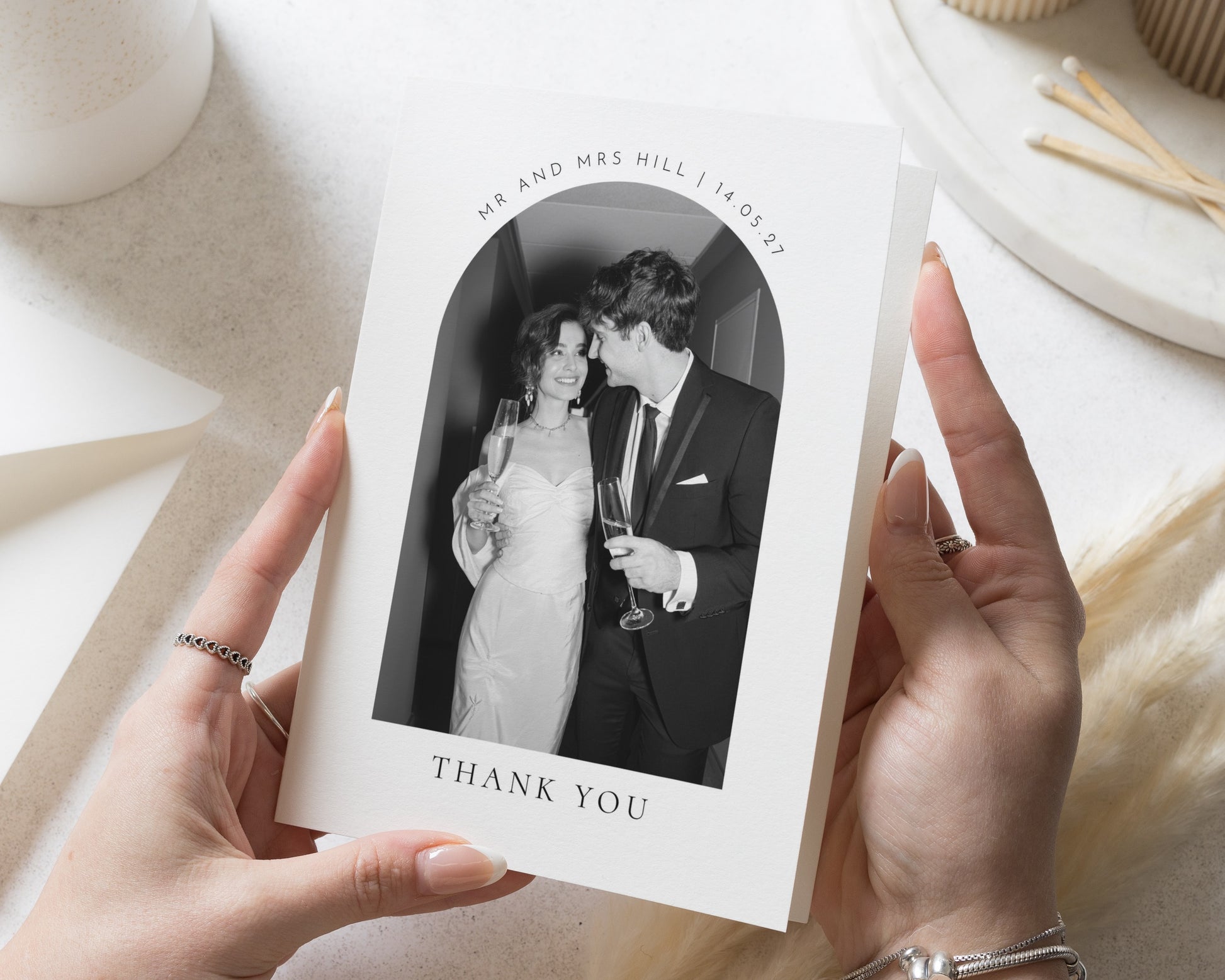 Personalised Wedding Thank You Cards, Photo Wedding Thank You Card, Folded Thank You Cards, Minimal Wedding Thank You Card, A6 5x7