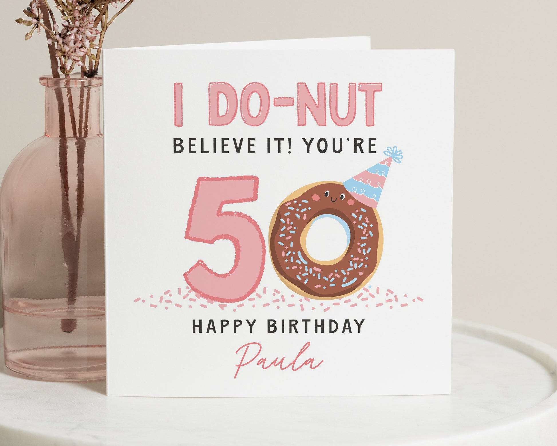 50th Birthday Card, Funny Birthday Card for Her, Doughnut Birthday Card, Personalised 50th Birthday Card, Birthday Card for Friend