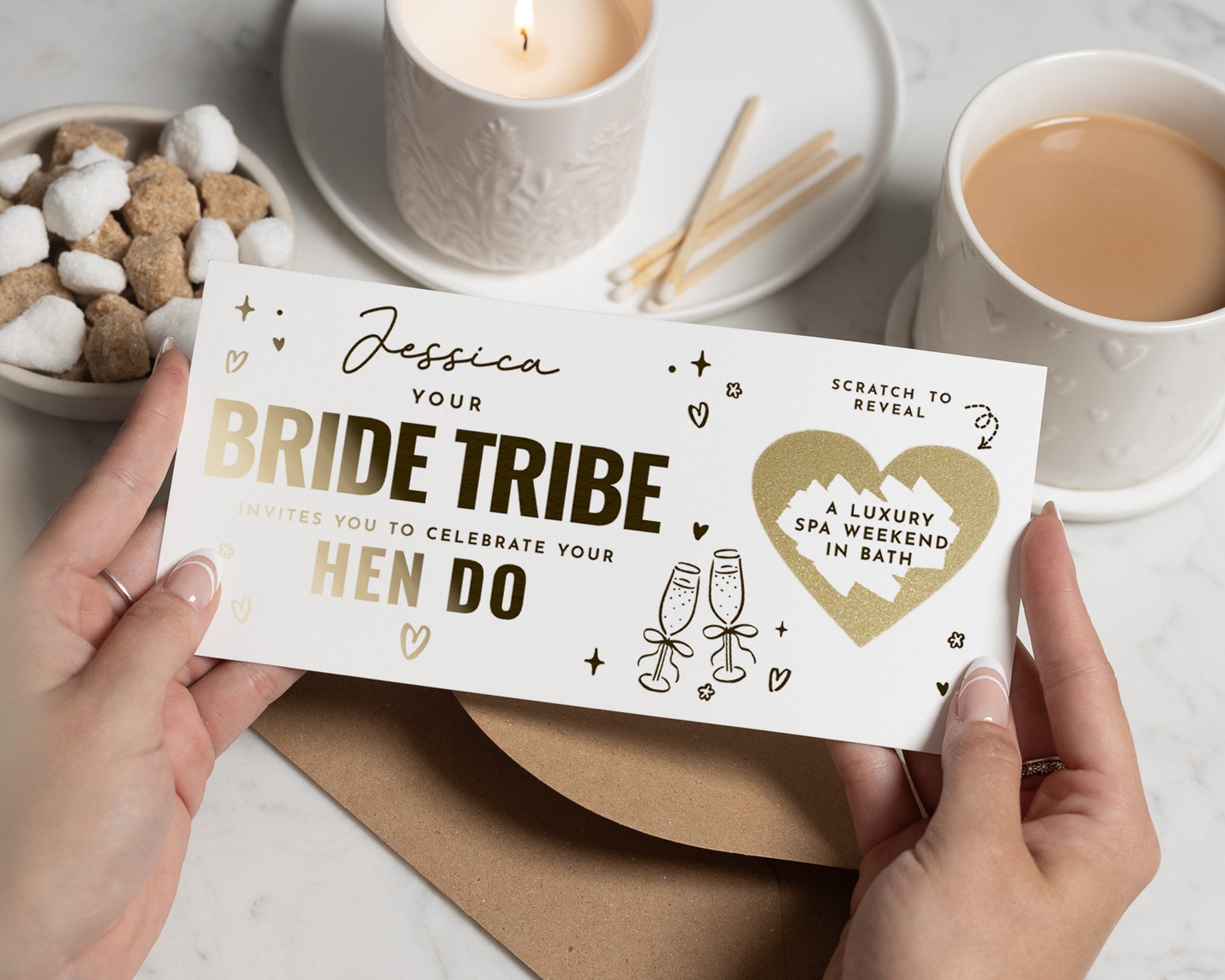 Personalised Hen Do Invitation, Bride Tribe Spa Day Gift, Scratch To Reveal, Luxury Spa Weekend Gift Voucher, Custom Party Invite