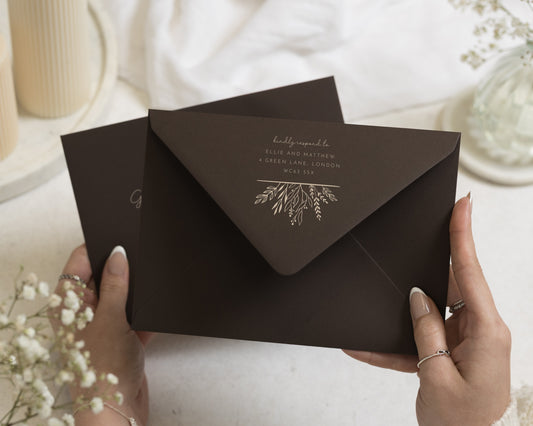 Dark Brown Envelopes with White Ink Address Printing, C6, 5x7 or C5 Wedding Invitation Envelopes (Cacao)