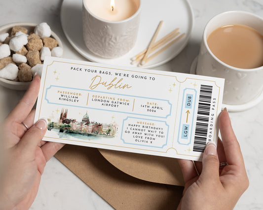 Personalised Dublin Gift Voucher, Pack Your Bags Holiday Voucher, Boarding Pass Experience, Birthday Gift For Her, Custom Travel Present