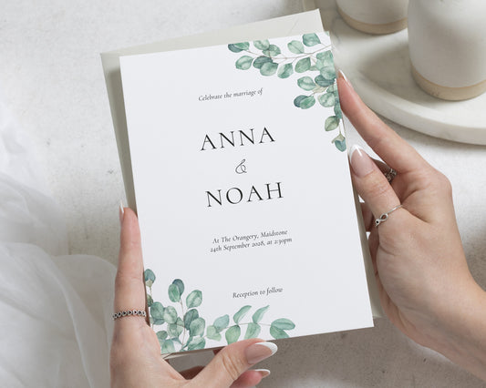Eucalyptus Wedding Invitations, Sage Green Botanical Wedding Invites, Elegant Greenery Invitation Suite, Personalised Wedding Invite